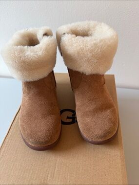 UGG Kids Tan Suede Shearling Cuff Boots